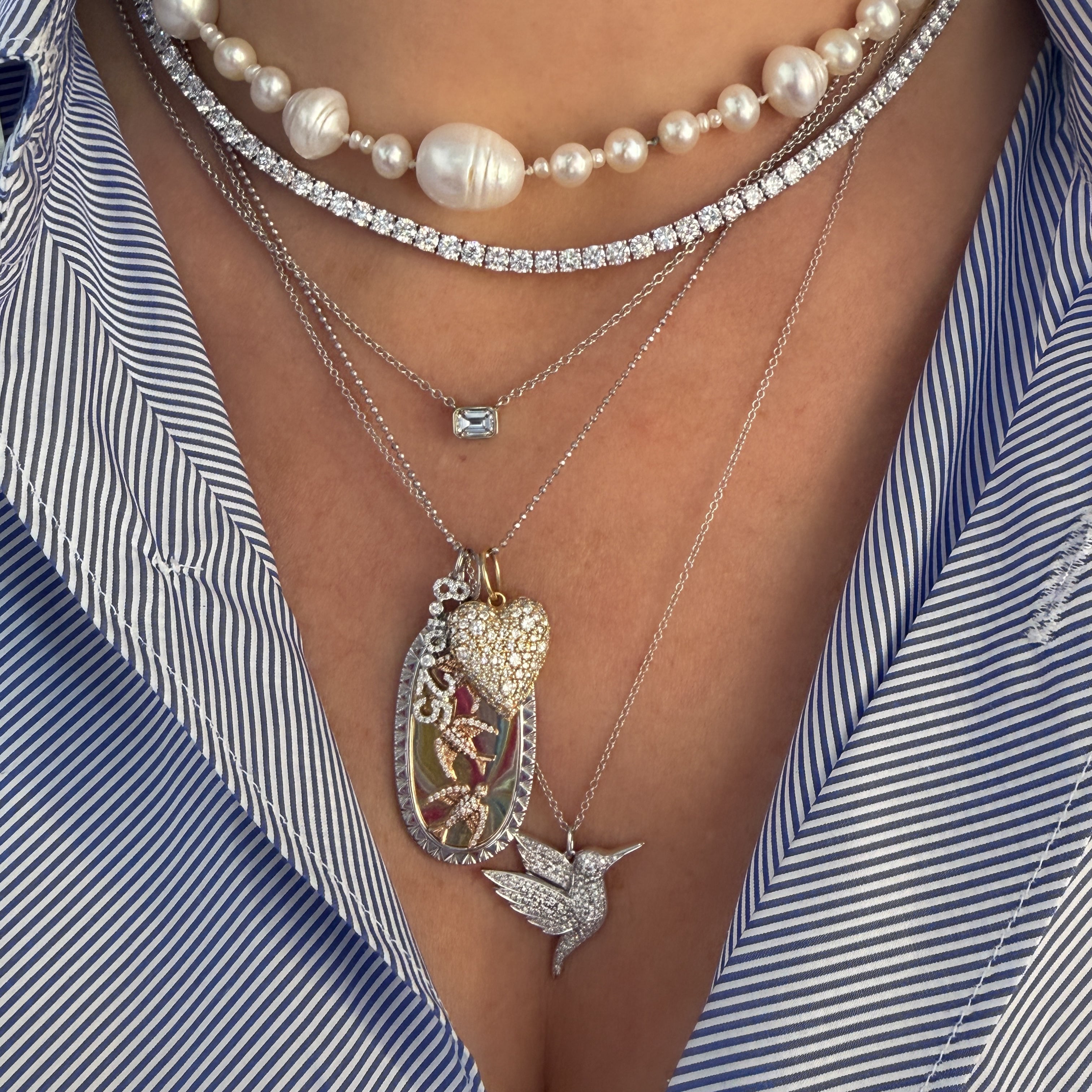 Bezel Set Emerald Cut Diamond Necklace