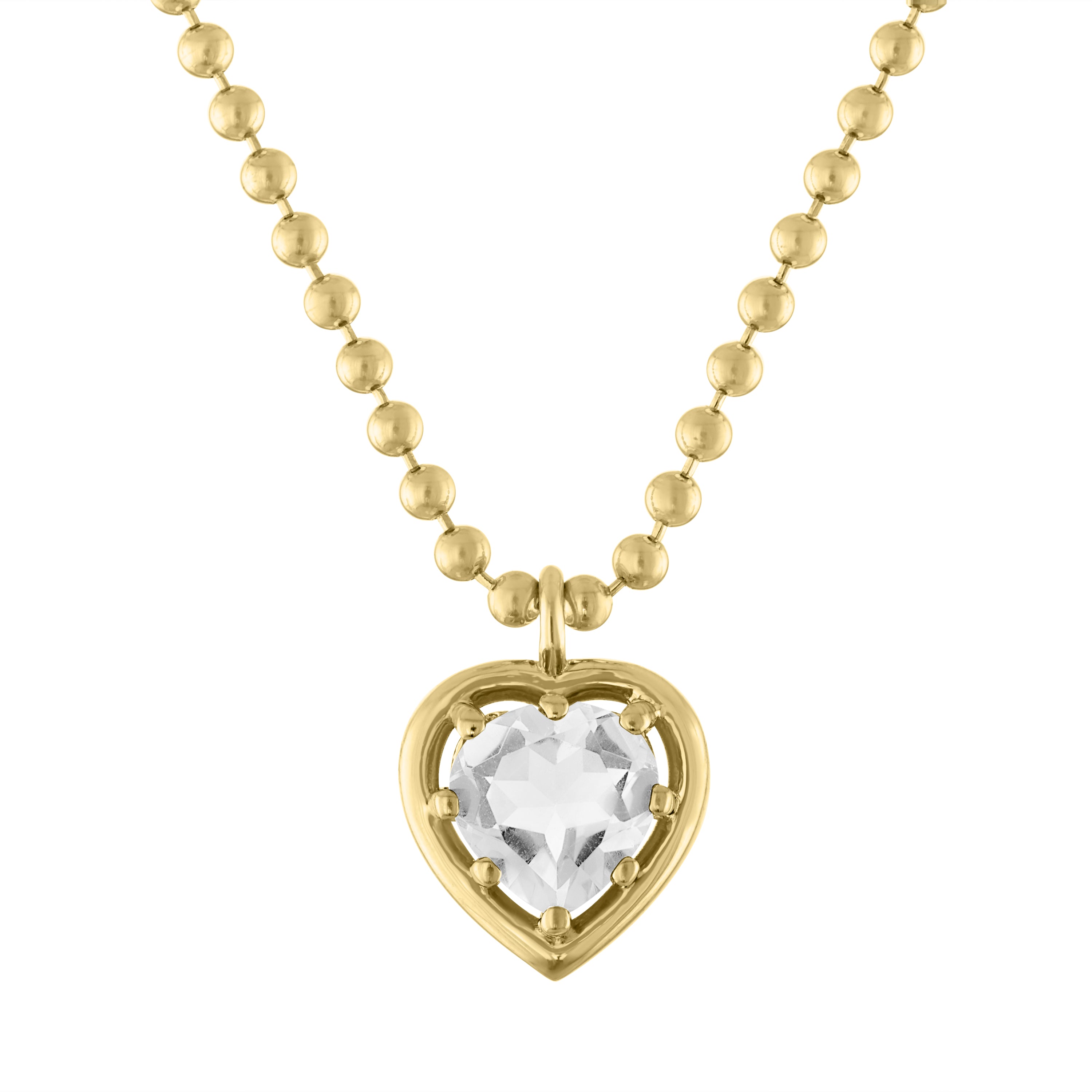 Cooper Ball Chain Gemstone Heart Necklace