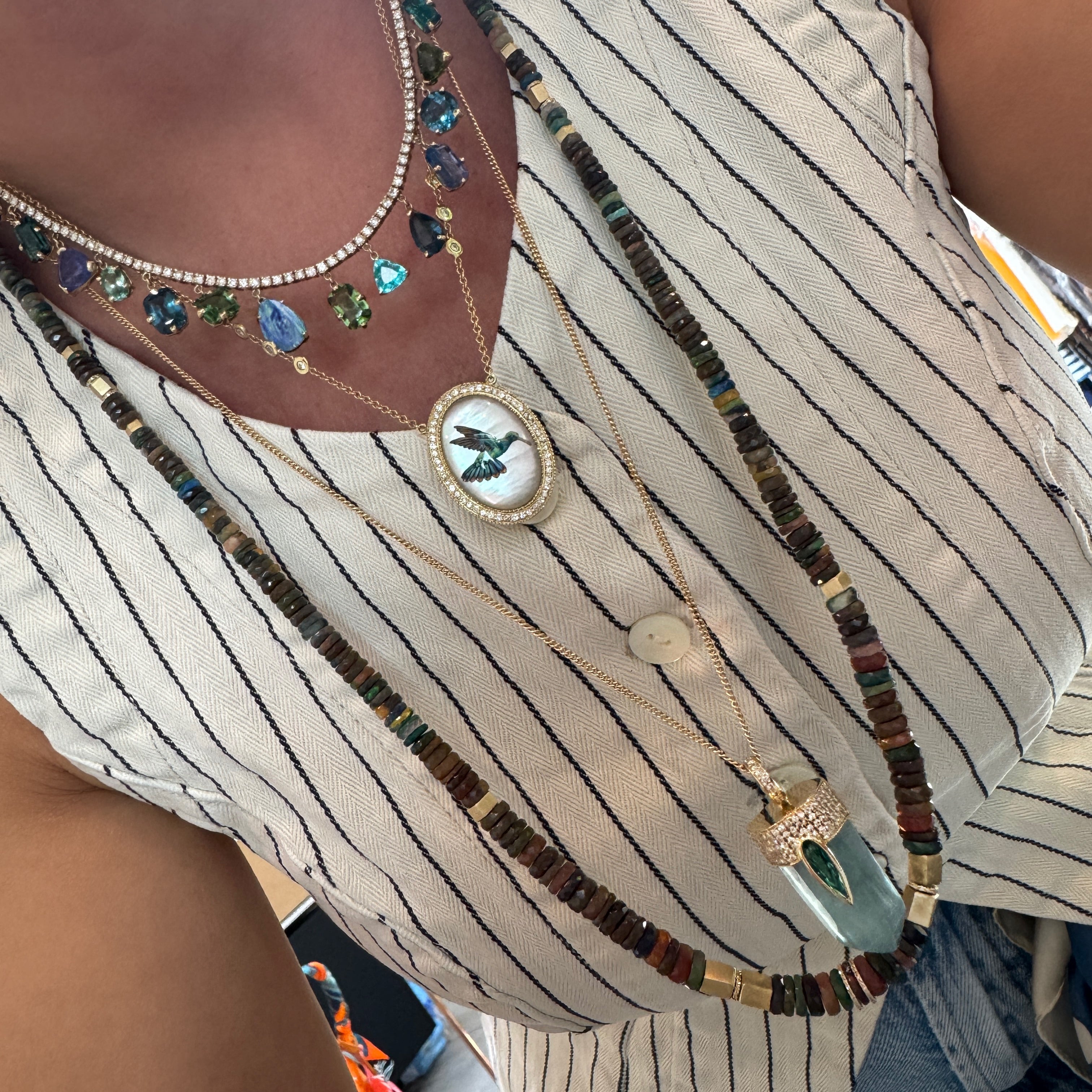 Diamond Tennis Multi Shape Gemstone Shaker Twiggy Necklace