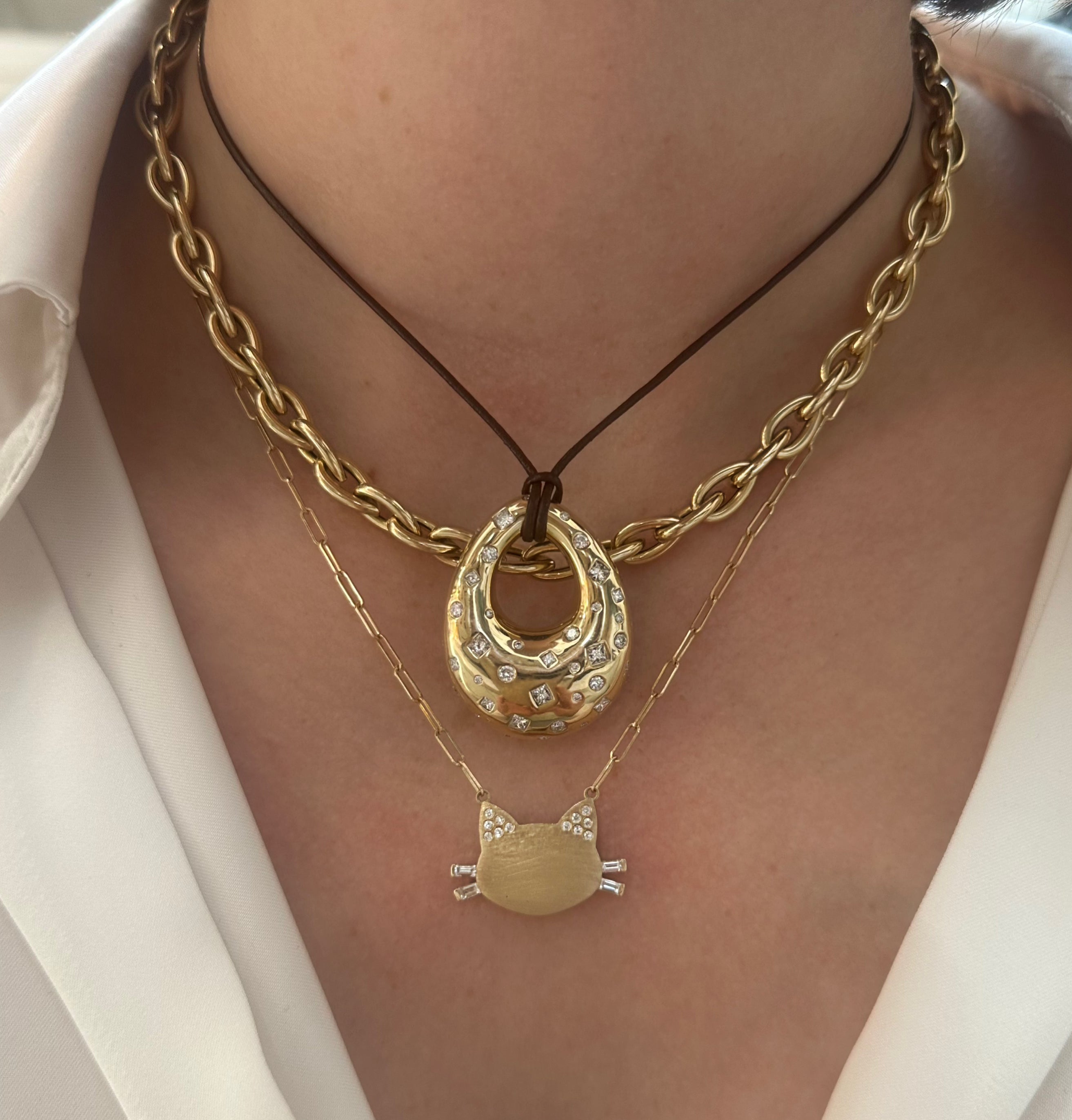 Gold Cat Chain Necklace with Diamonds