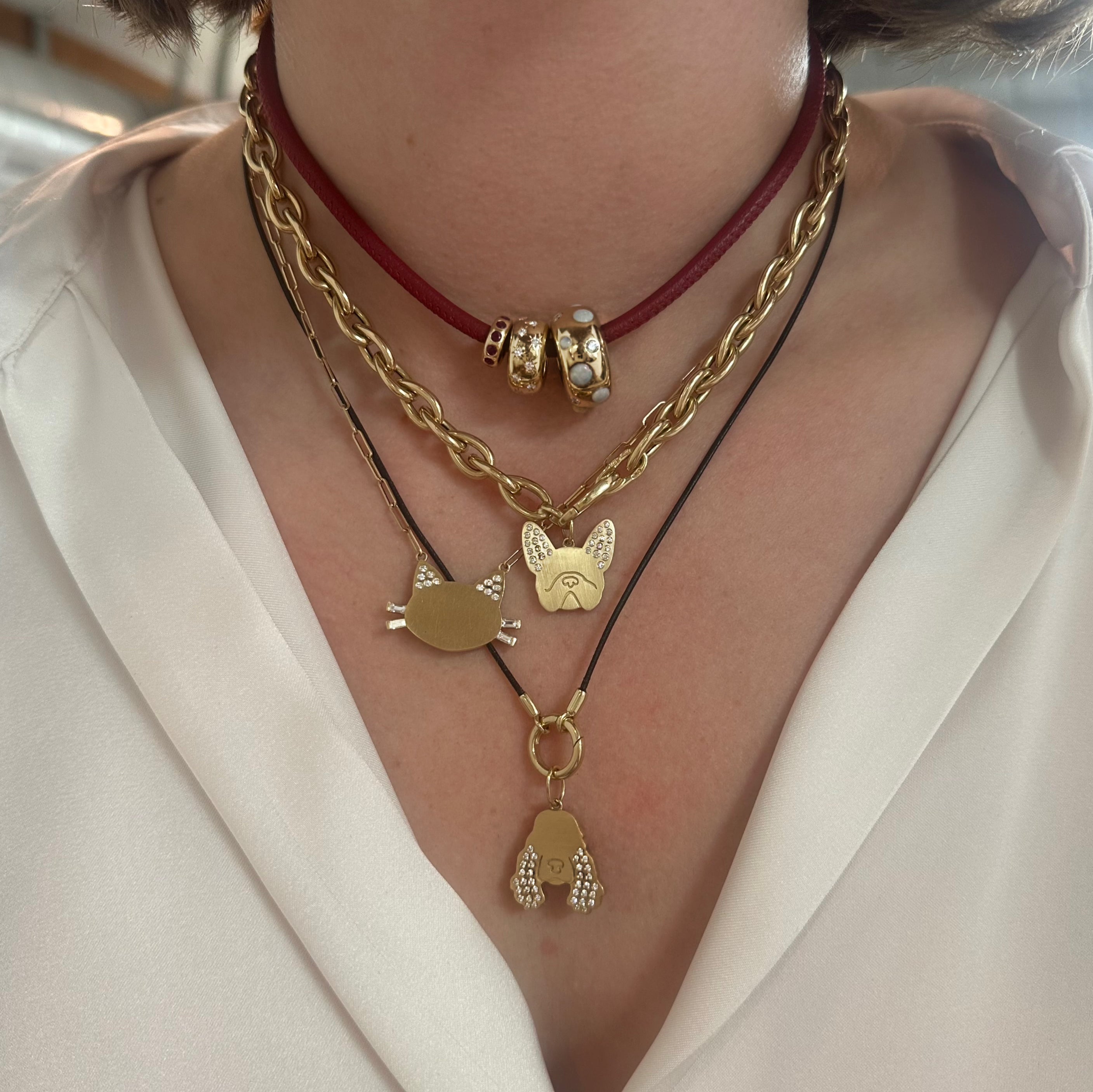 Gold Cat Chain Necklace with Diamonds