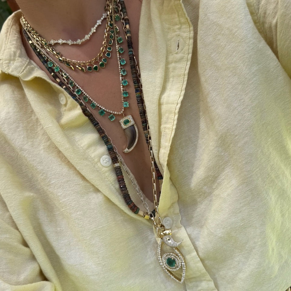 Long Pave Diamond Alternating Large Link Chain Necklace