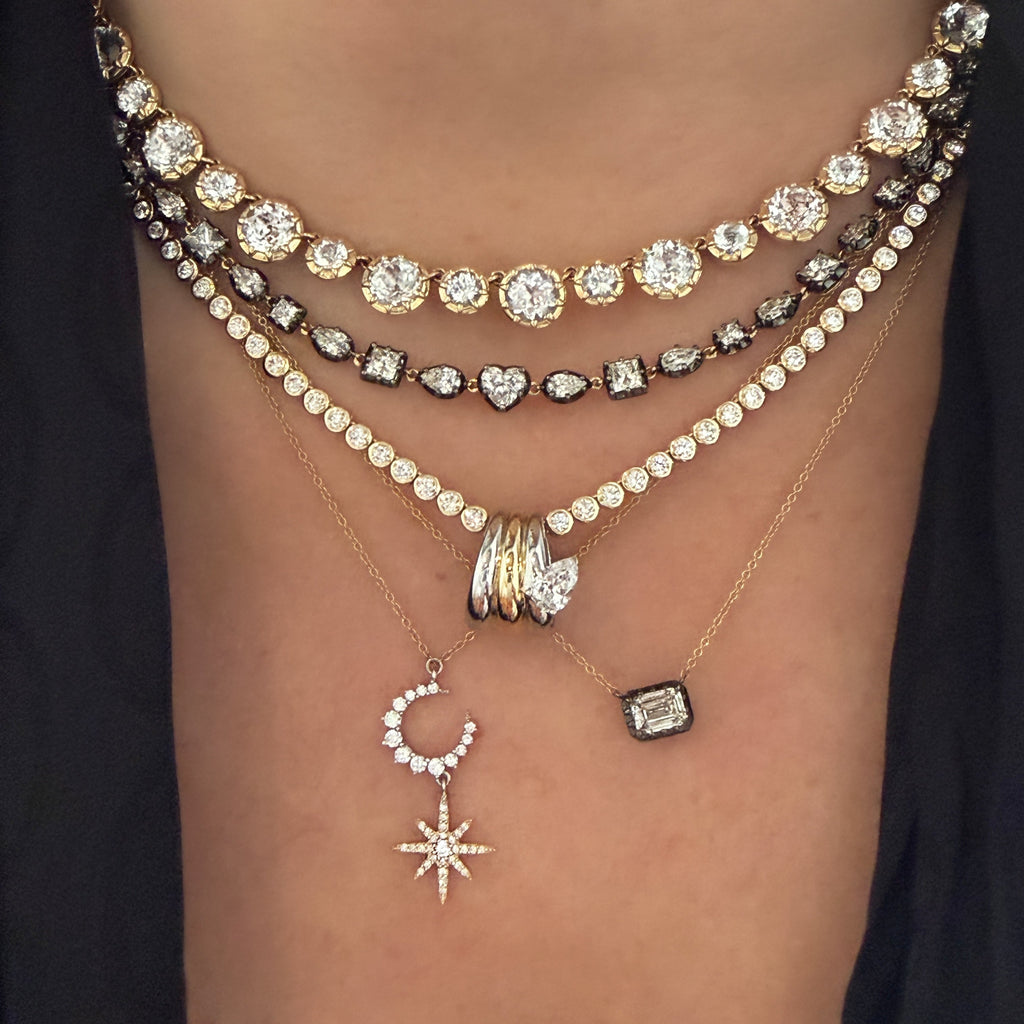 Emerald Cut Diamond Solitaire Necklace with Black Rhodium