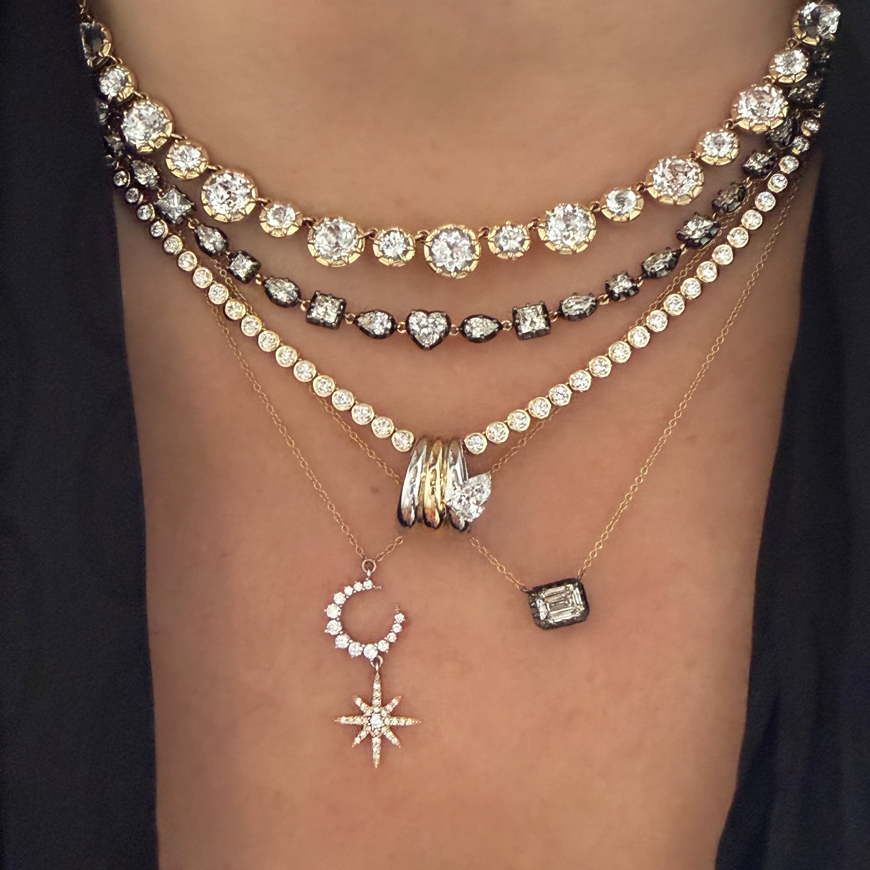 Emerald Cut Diamond Solitaire Necklace with Black Rhodium