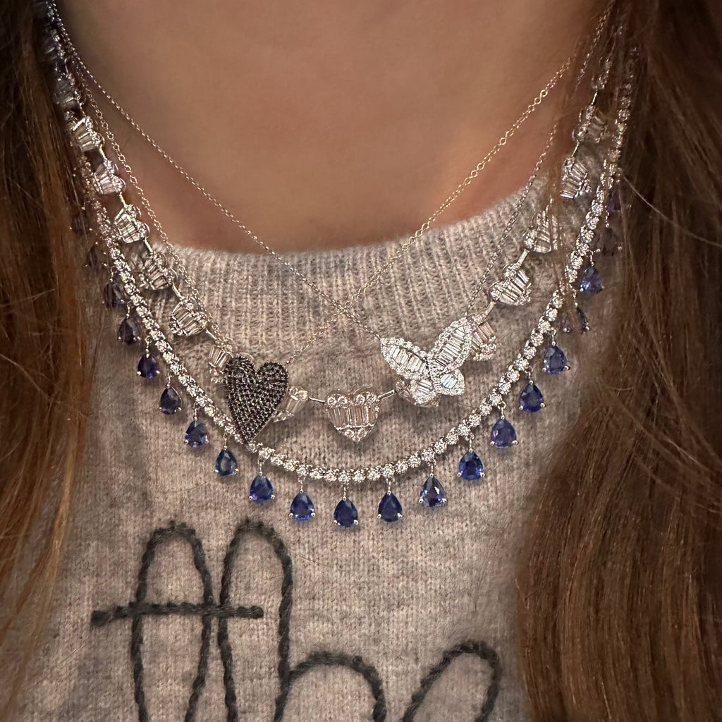 Diamond & Blue Sapphire Pear Drop Dangle Tennis Necklace