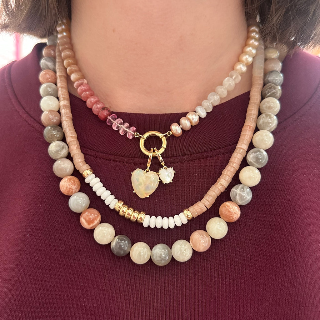 Large Mixed Moonstone Adjustable Beaded Necklace