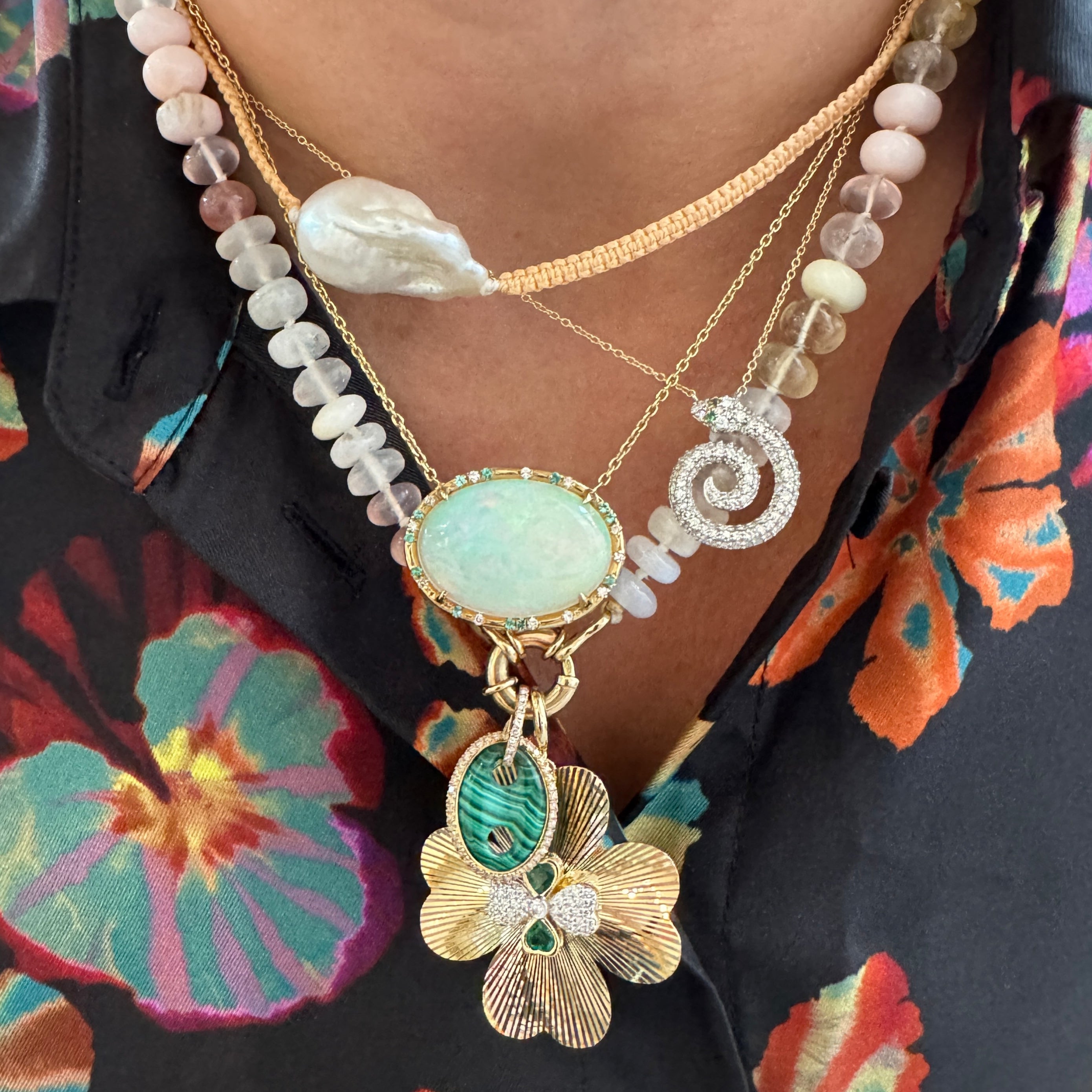 One of a Kind Oval Australian Opal & Paraiba Tourmaline Statement Necklace