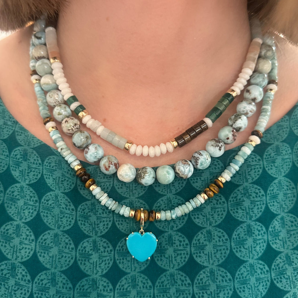 Agate, Bronzite, & White Opal Adjustable Beaded Necklace with Gold Beads