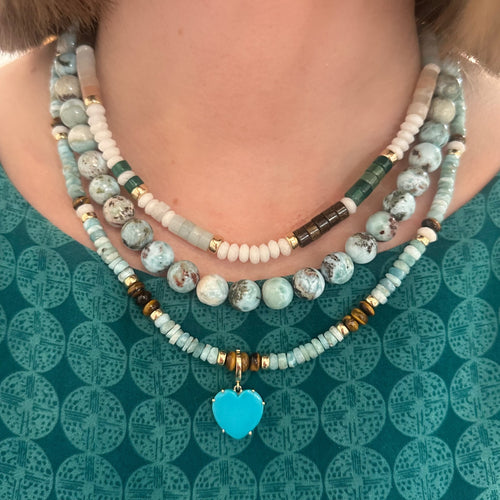 Agate, Bronzite, & White Opal Adjustable Beaded Necklace with Gold Beads