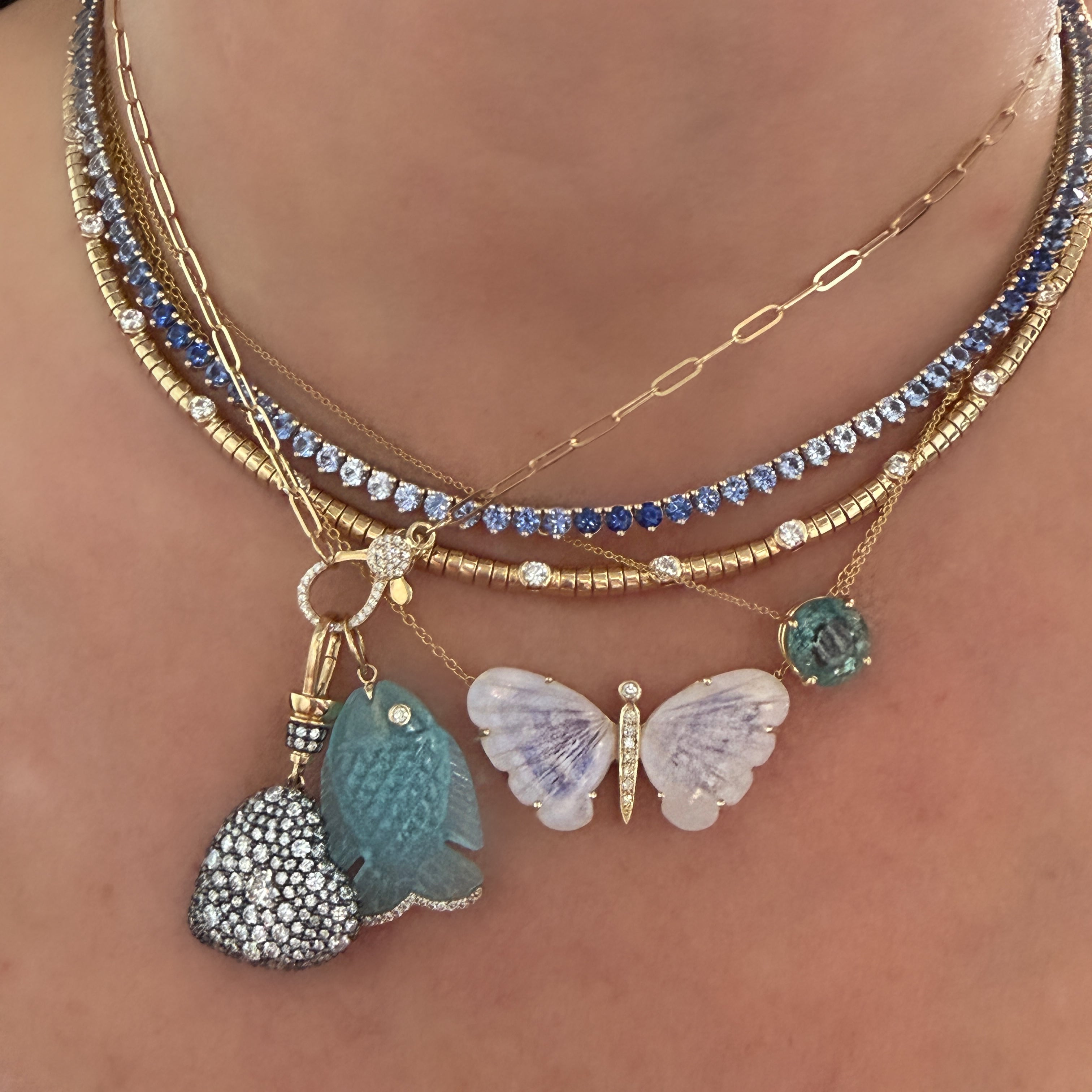 Aquamarine & Diamond Bezels Gem Candy Necklace