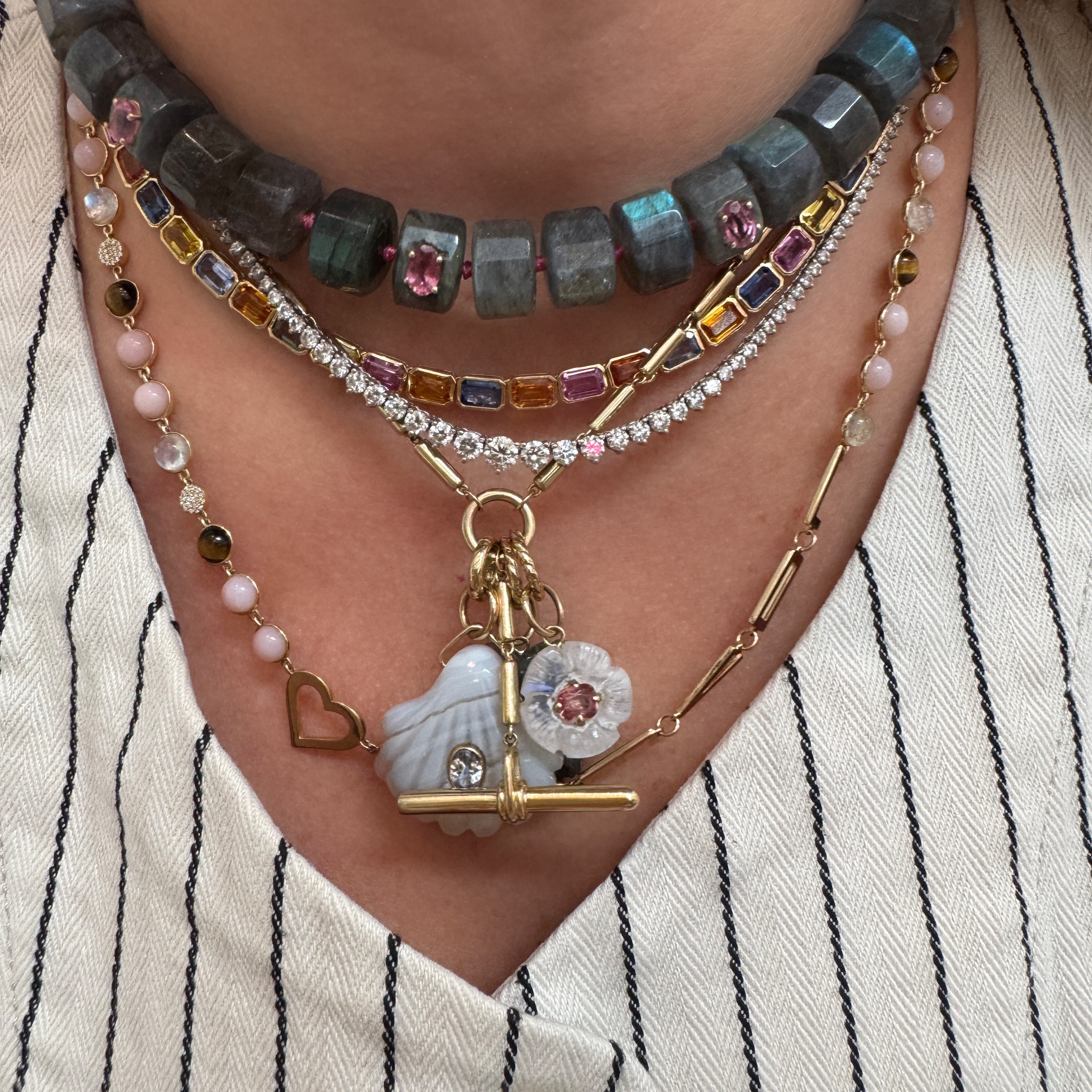 Grand Labradorite Beaded Necklace with Pink Tourmaline Accents