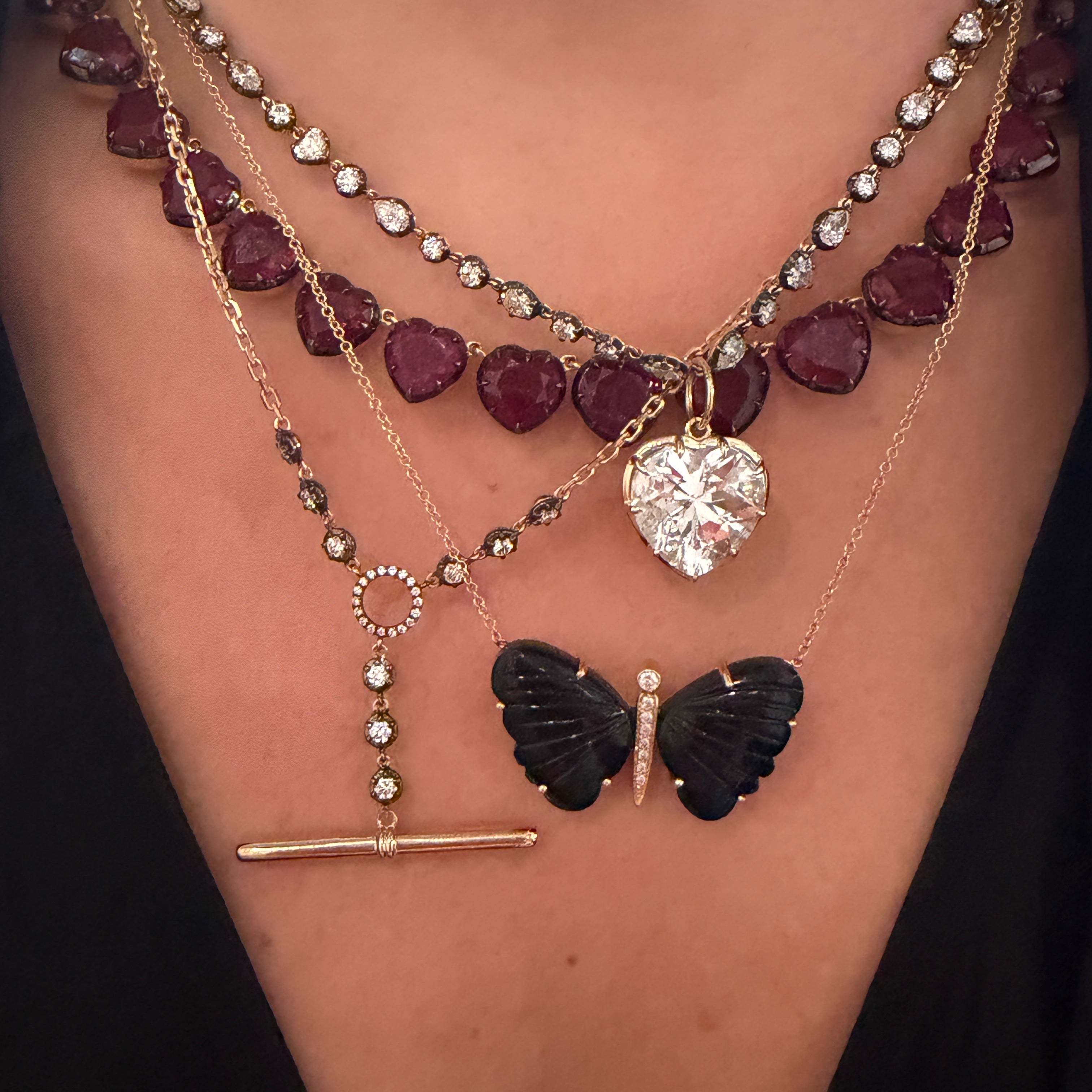 Graduated Glass Filled Ruby Tennis Necklace with Black Rhodium