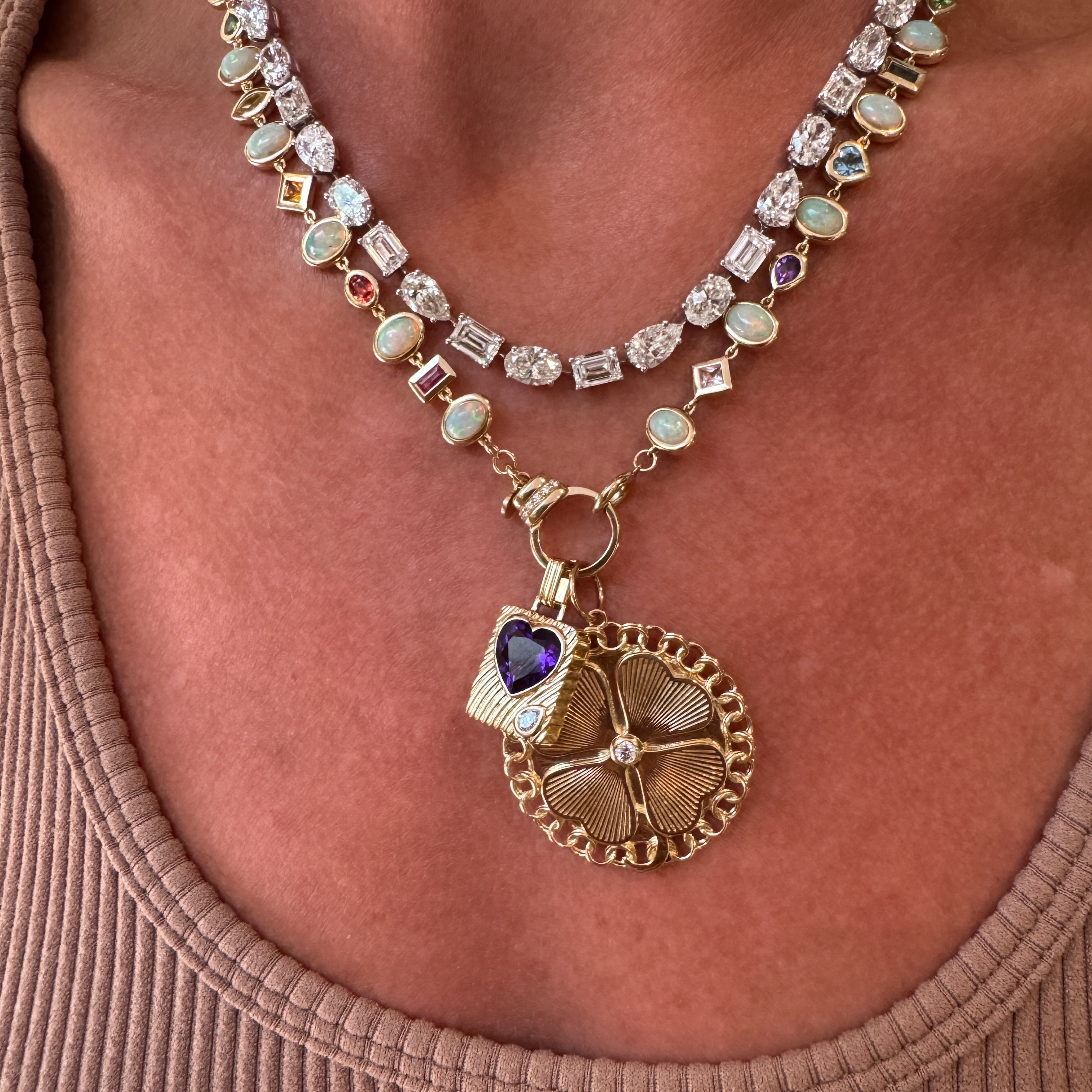 Opal & Gemstone Bezel Confetti Necklace