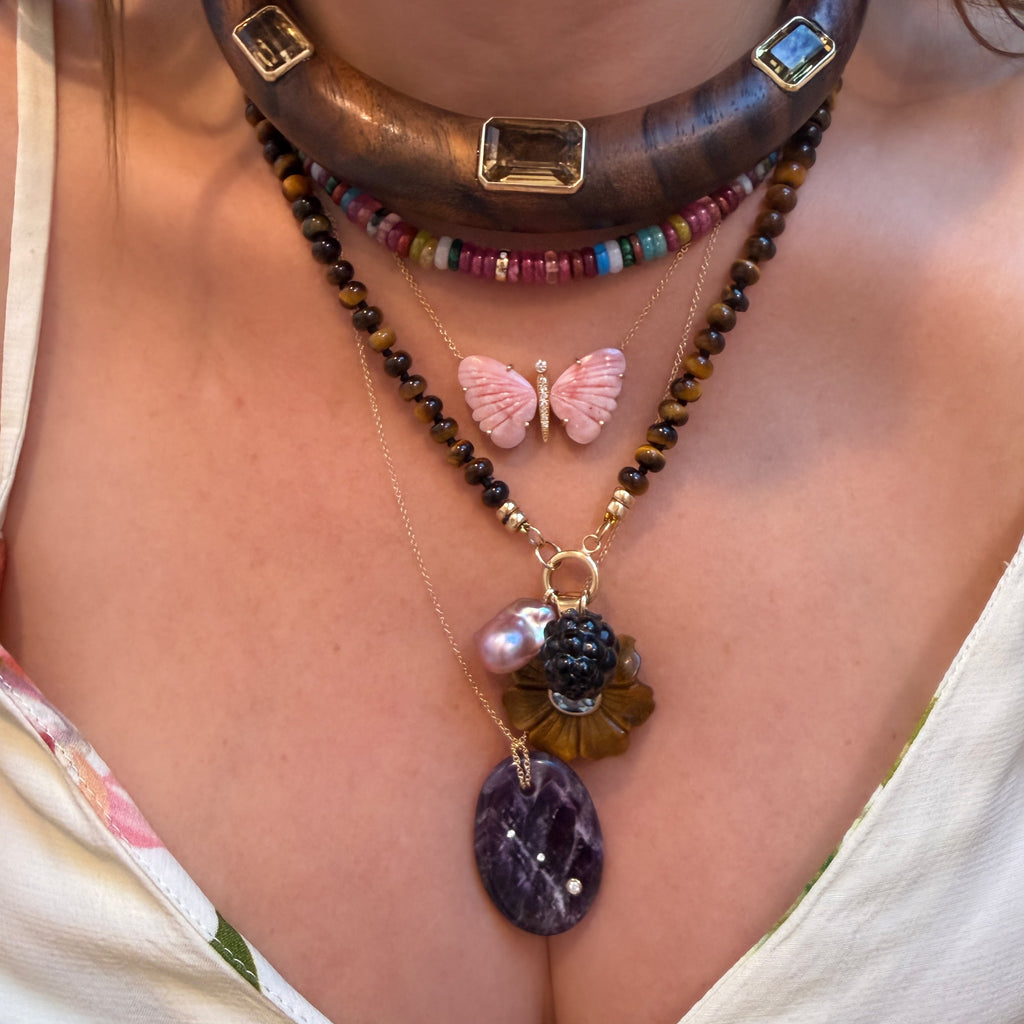 Flora Tigers Eye & Blue Topaz Charm