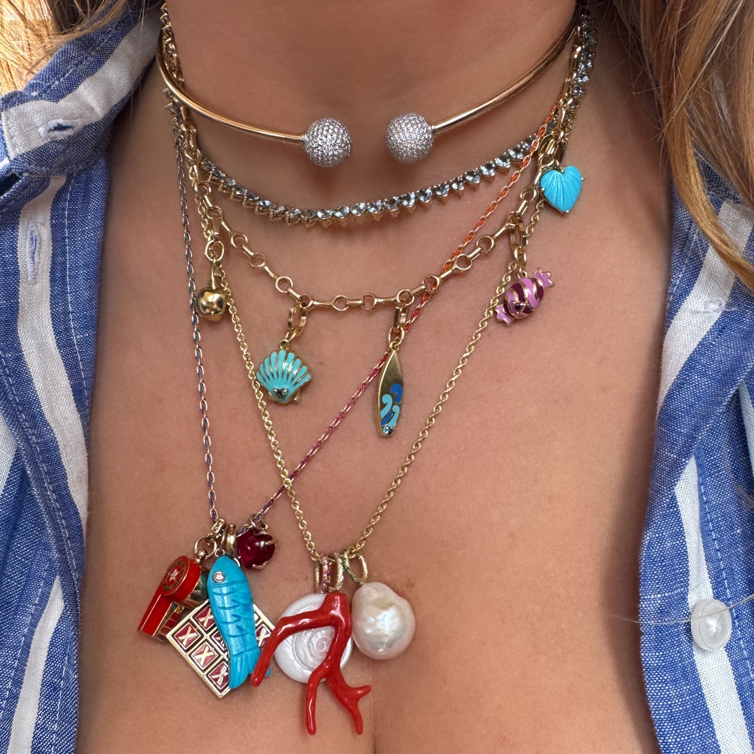 Heart Shaped Aquamarine Half Tennis Necklace