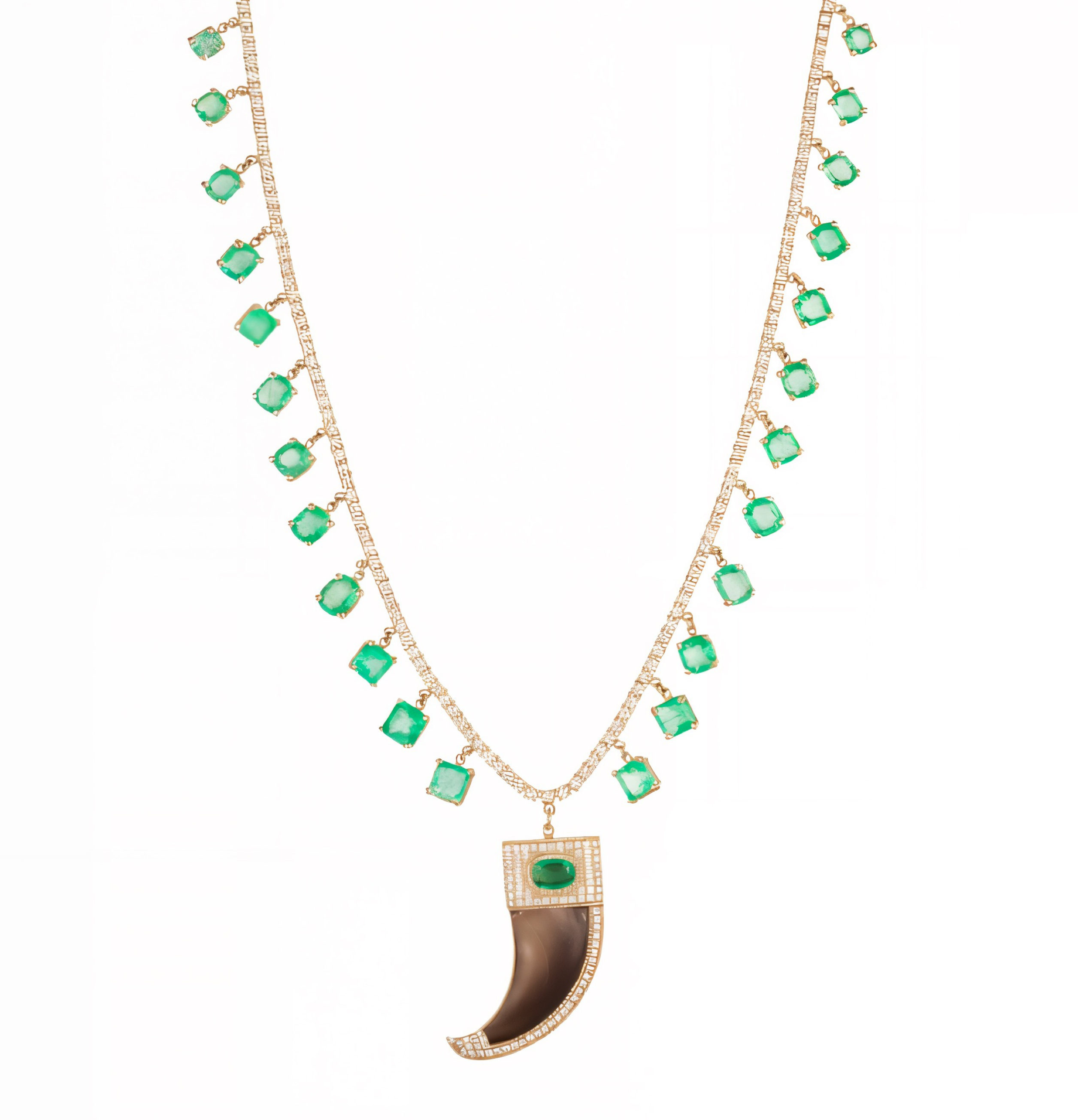 Diamond Tennis Emerald Shaker Necklace with Emerald Cap Claw Pendant