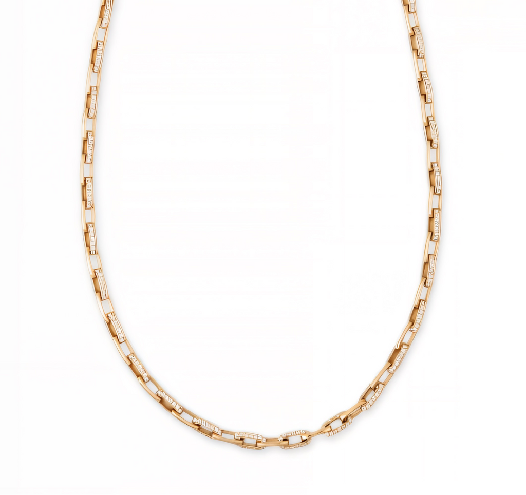 Long Pave Diamond Alternating Large Link Chain Necklace