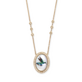 Large Pave Diamond Hand-Painted Mother of Pearl Hummingbird Necklace