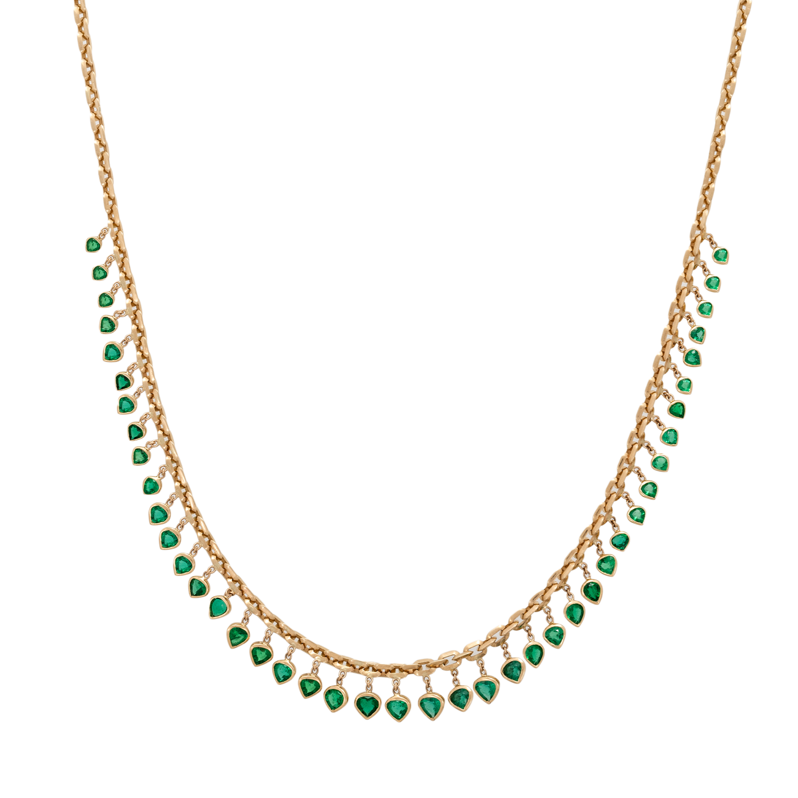 Graduated Wide Emerald Teardrop Shaker Chain Necklace