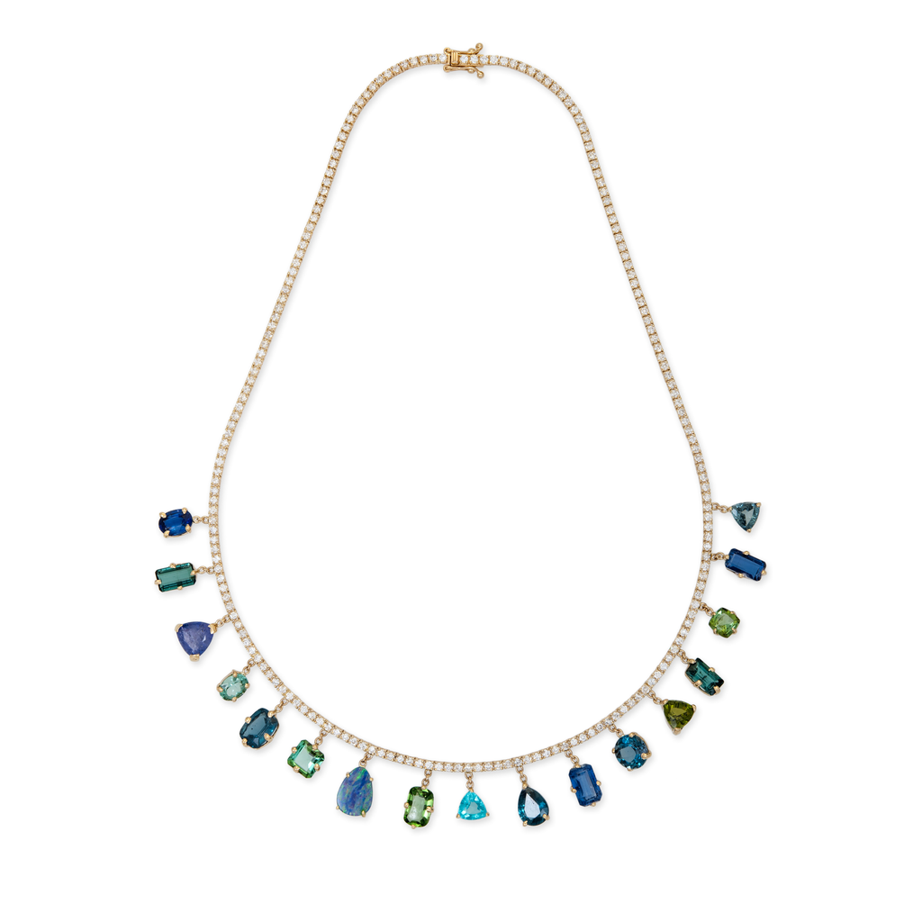 Diamond Tennis Multi Shape Gemstone Shaker Twiggy Necklace