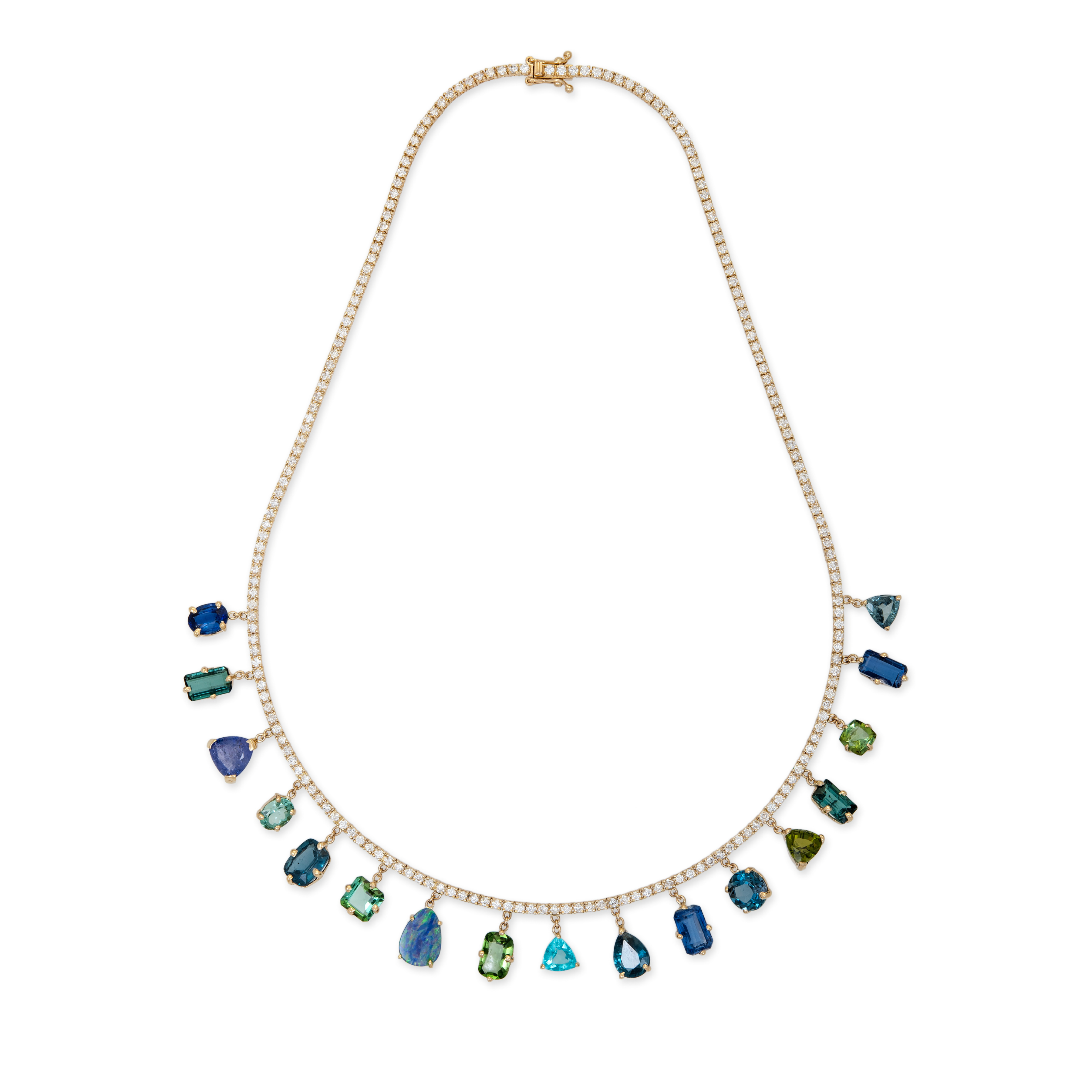 Diamond Tennis Multi Shape Gemstone Shaker Twiggy Necklace