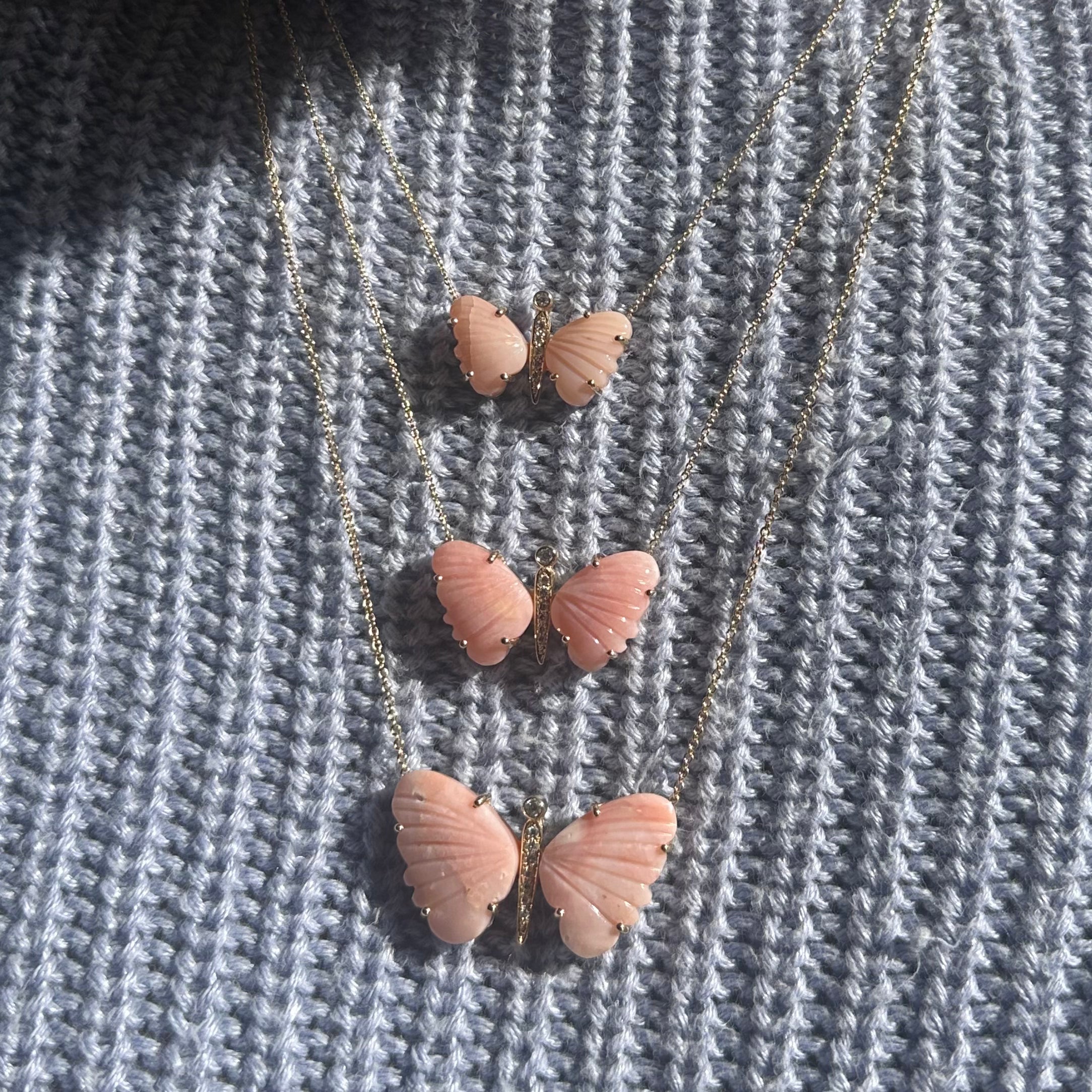 Large Hand Carved Gemstone Butterfly Necklace