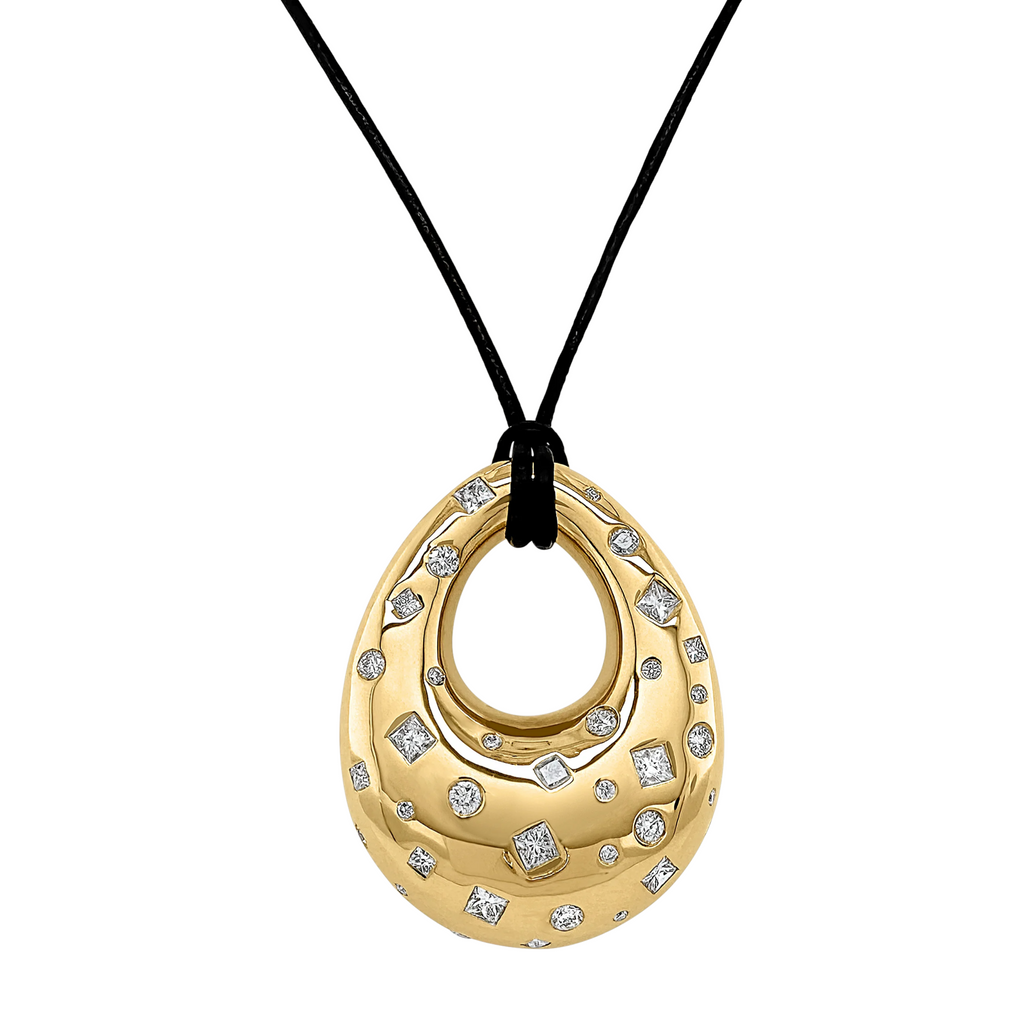 Large Teardrop Diamond Confetti Disc Pendant Necklace