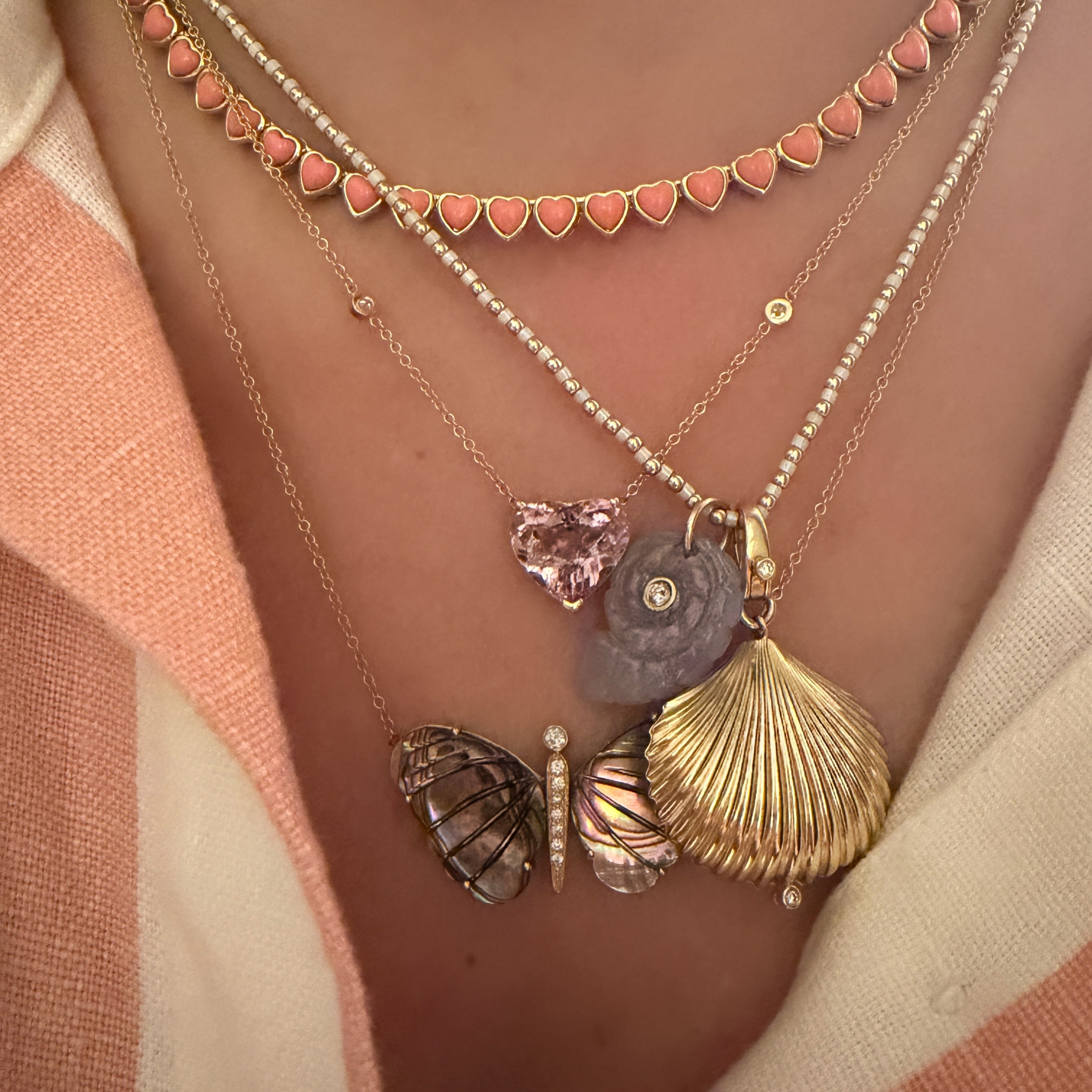 Juicy Bezel Set Coral Heart Tennis Necklace