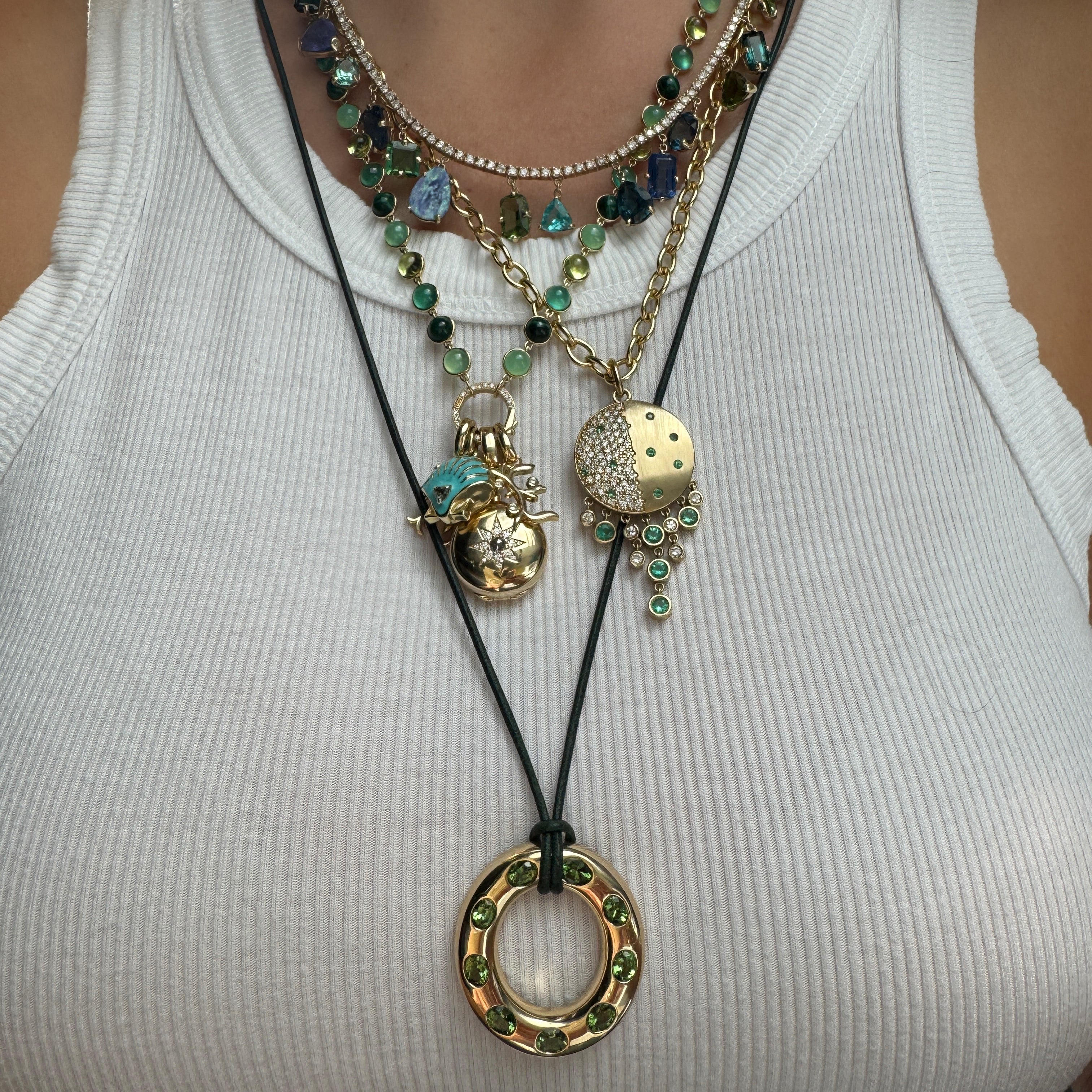 Large Chrome Tourmaline Disc Pendant Necklace