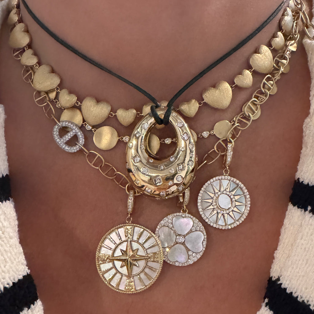 Large Teardrop Diamond Confetti Disc Pendant Necklace