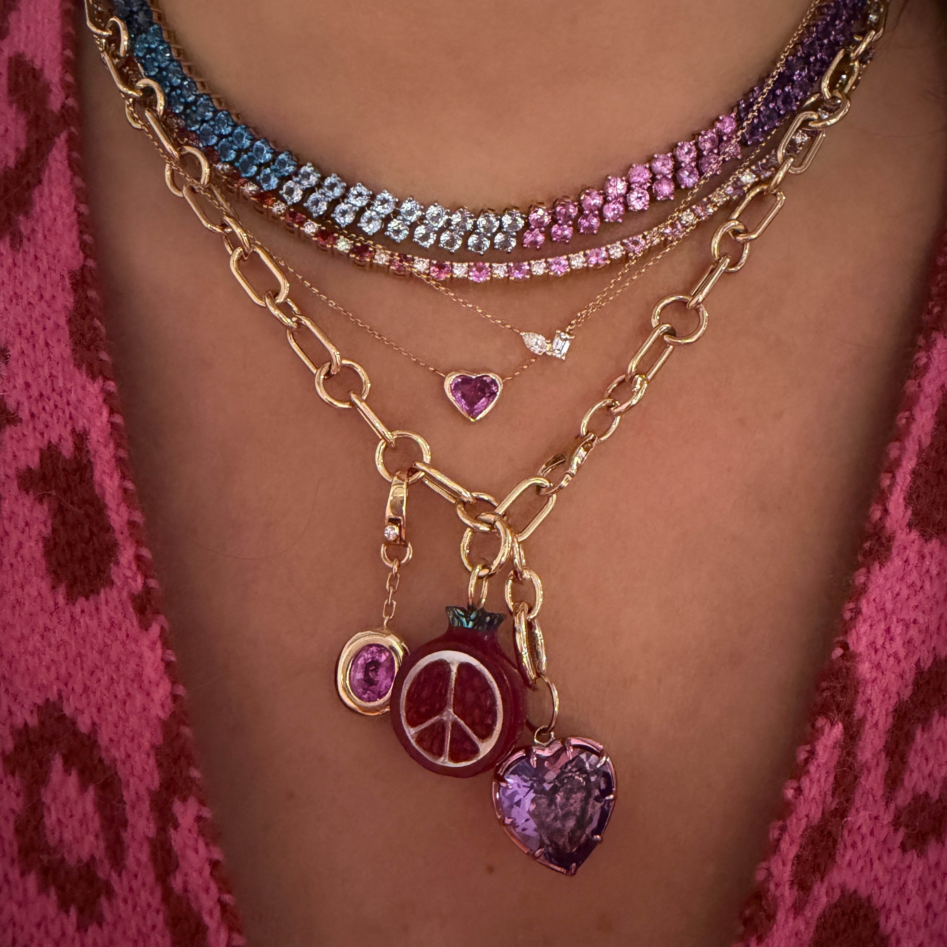 Mixed Gemstone Mesh Flexible Tennis Necklace