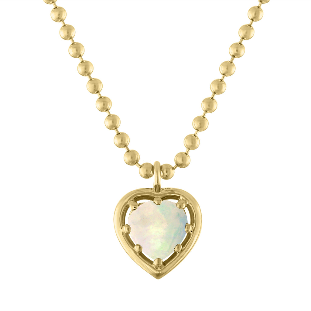 Cooper Ball Chain Gemstone Heart Necklace