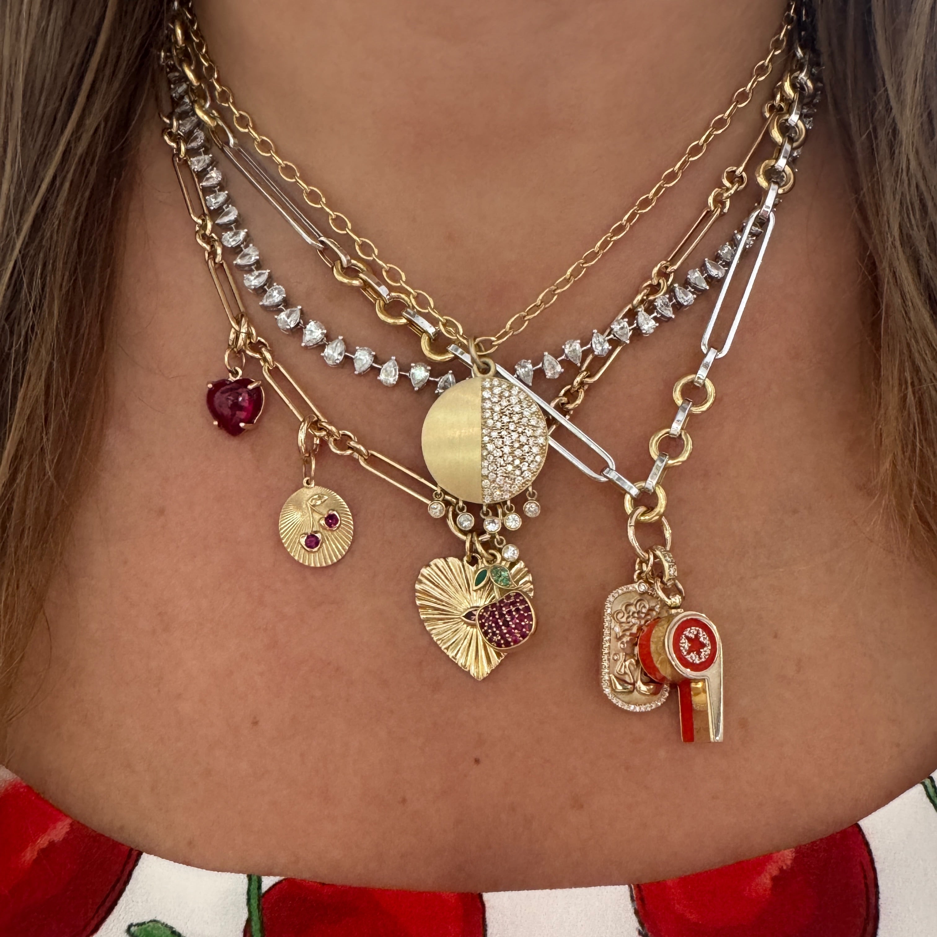 Mixed Caviar Diamond Shaker Medallion Necklace