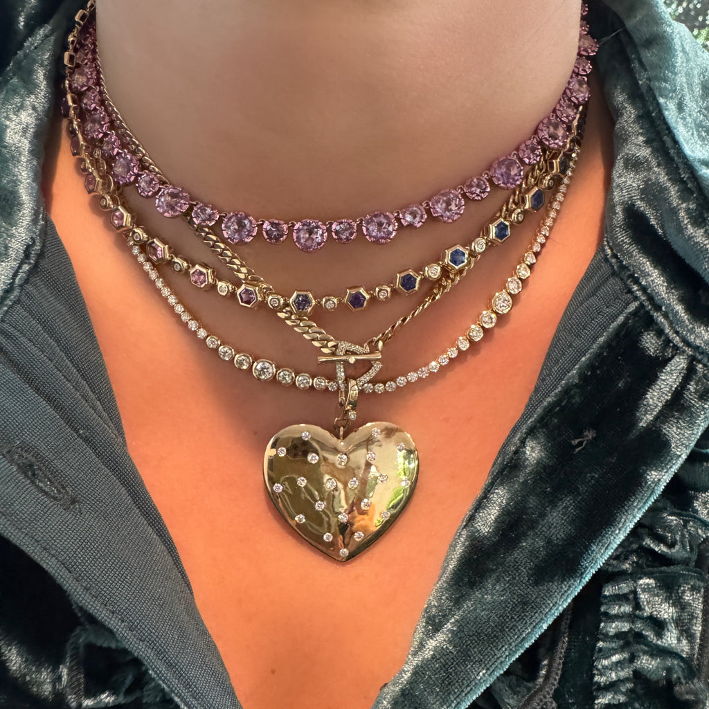 Alternating Graduated Bezel Set Diamond Rounds 1/2 Tennis Necklace