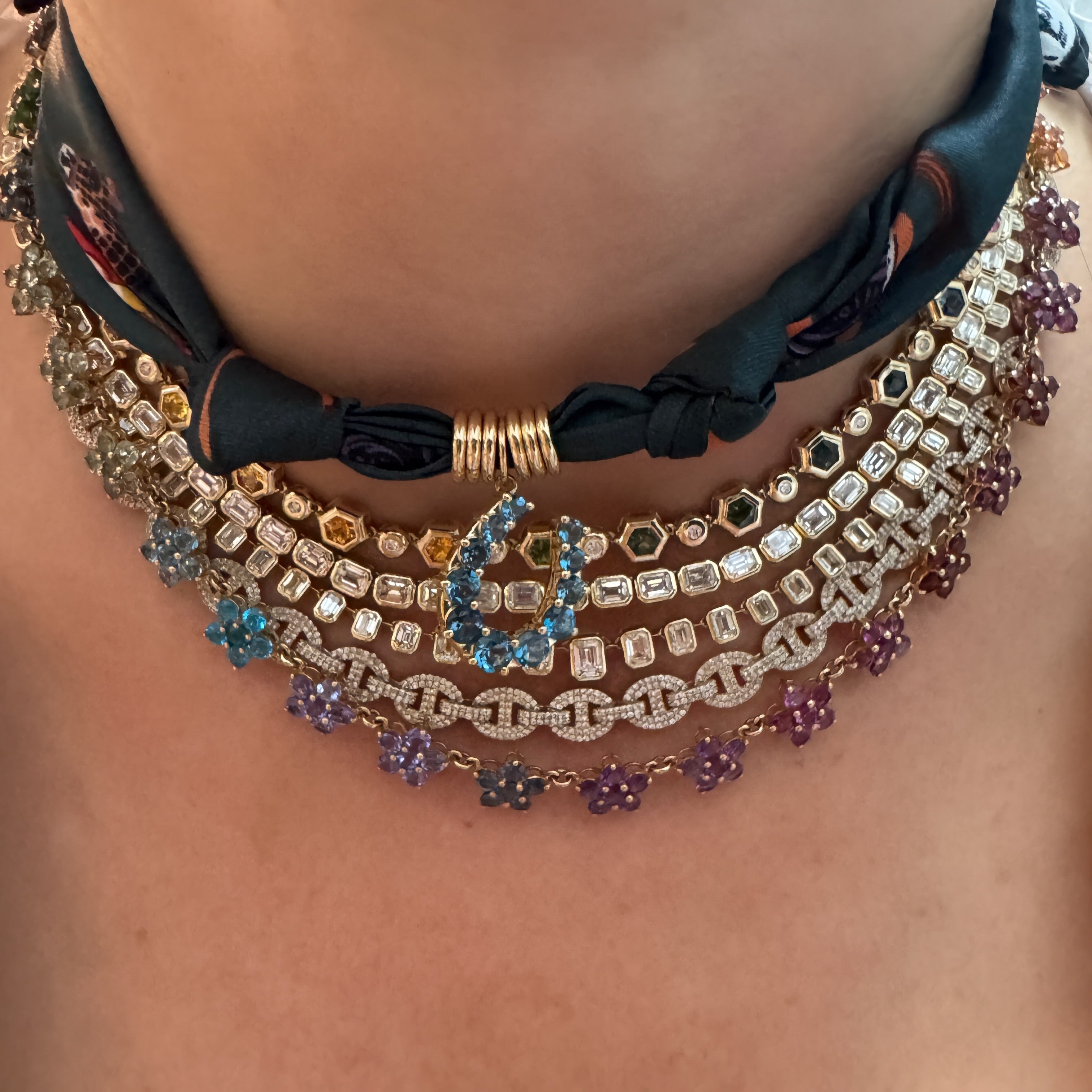 Graduated Bezel Set Emerald Cut Diamond 1/2 Tennis Necklace