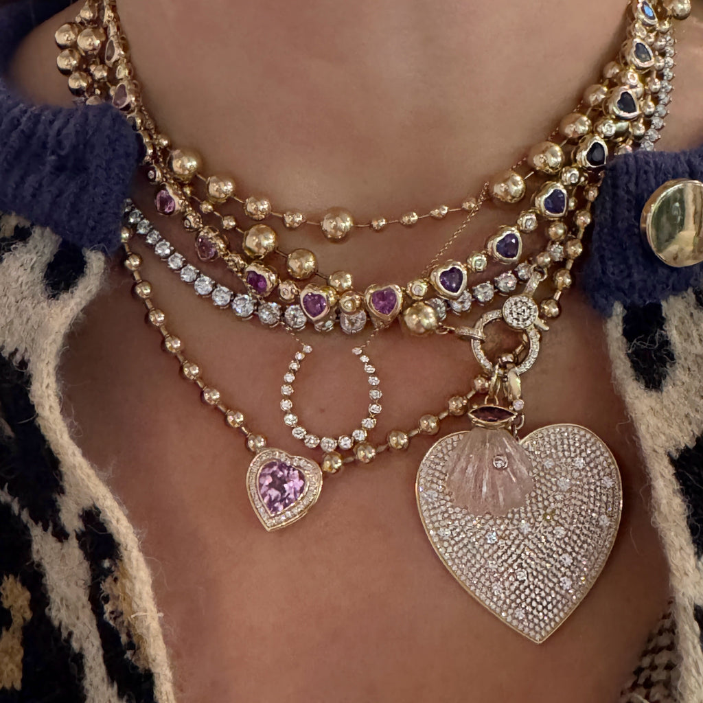 Mixed Sapphire & Diamond Bezel Set Heart Tennis Necklace