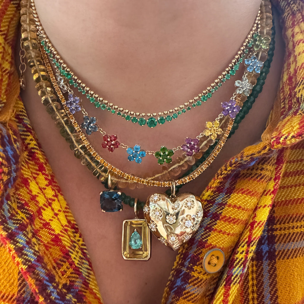 Graduated Round Emerald Dangle Necklace