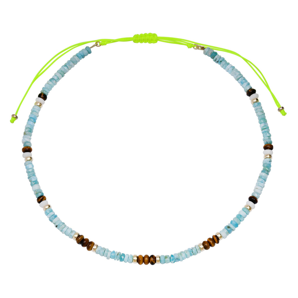 Larima, Tigers Eye & White Onyx Adjustable Beaded Necklace with Gold Beads