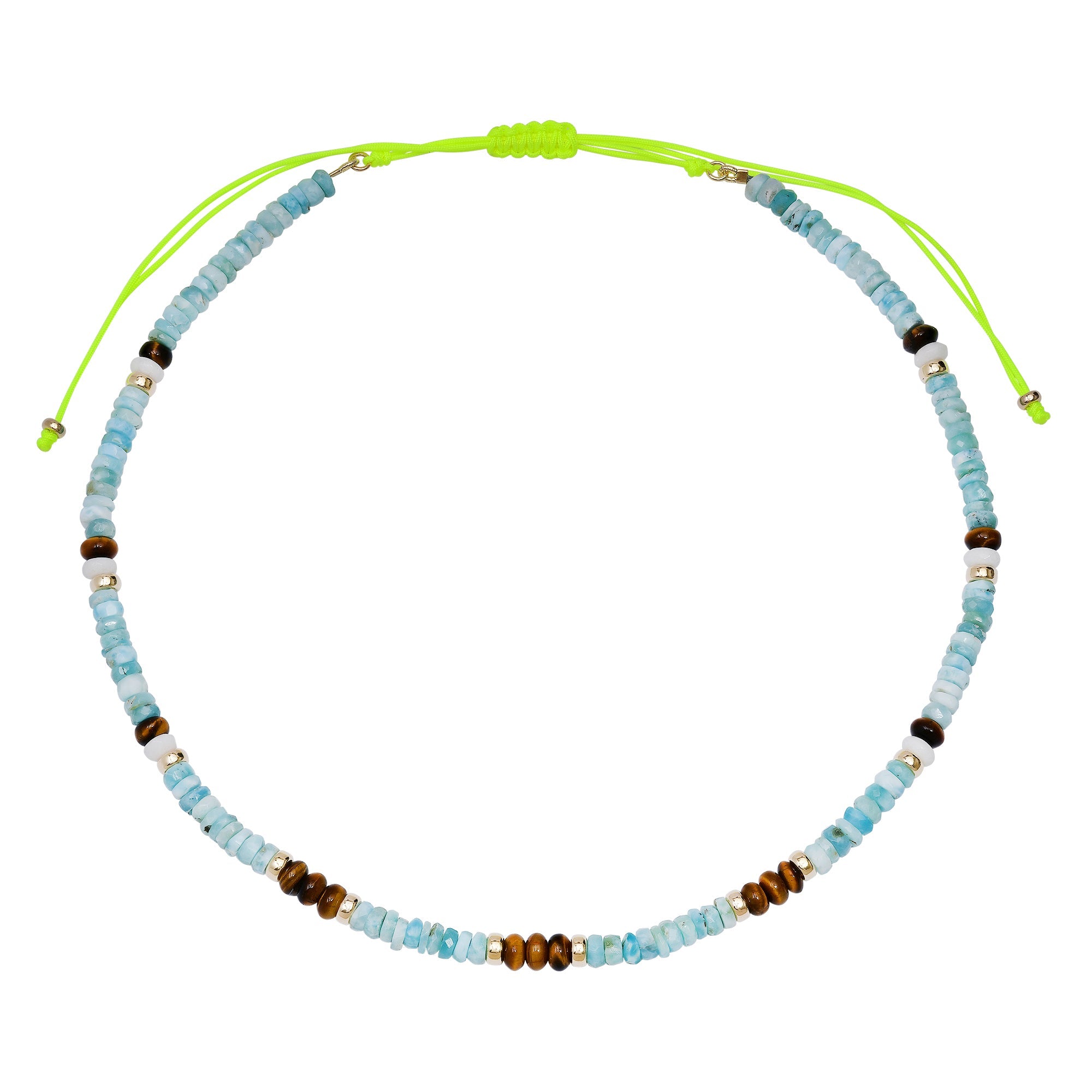 Larima, Tigers Eye & White Onyx Adjustable Beaded Necklace with Gold Beads