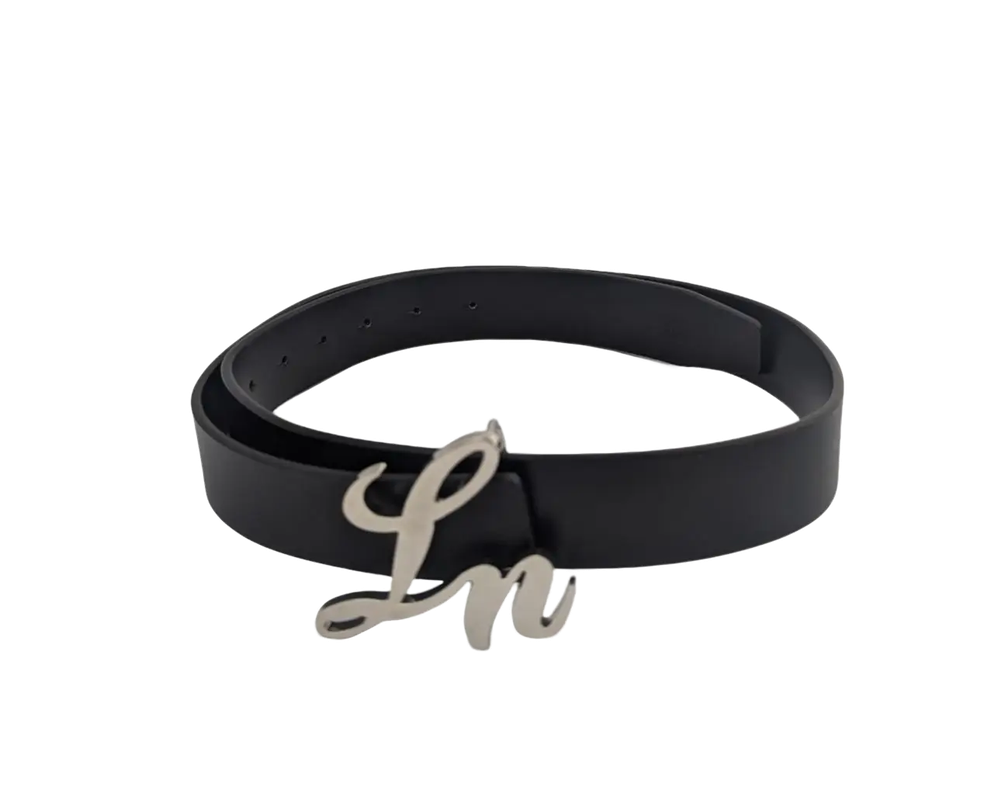 Laurice Noire LN Genuine Leather Logo Belt - Silver