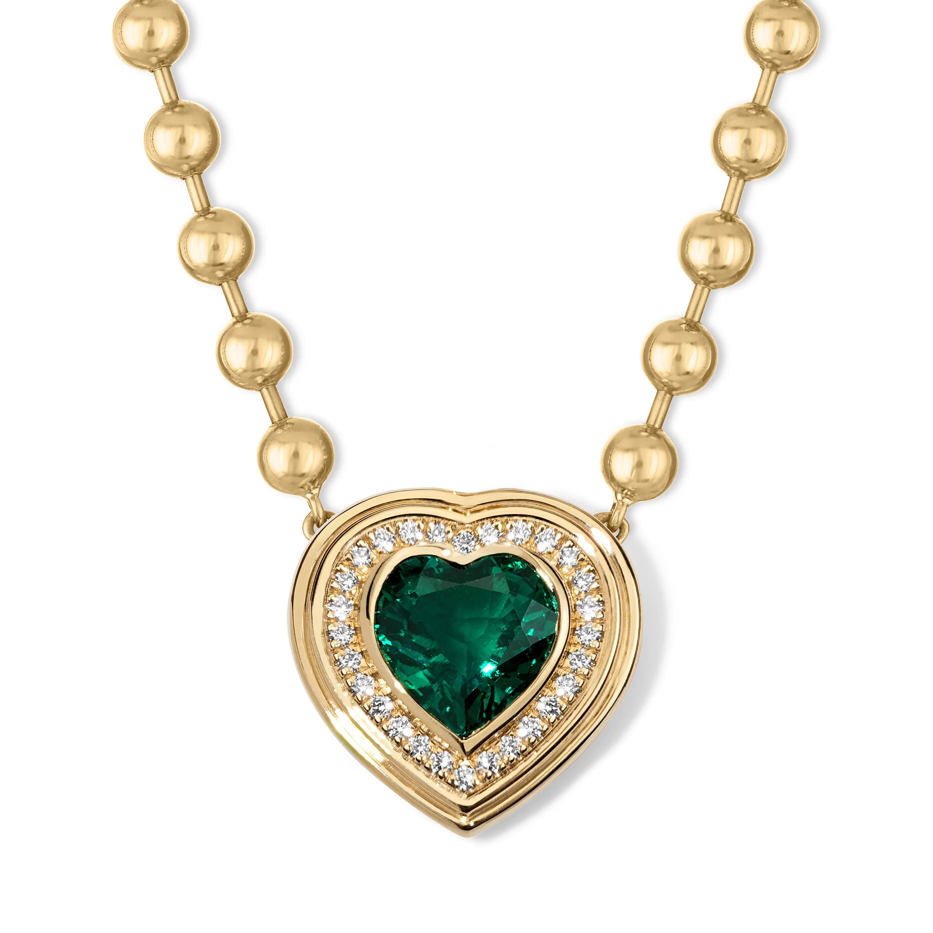 MAC Gemstone Heart & Diamond Halo Ball Chain Necklace