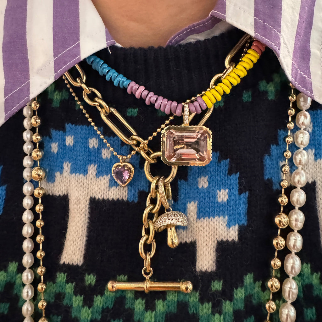 Cooper Ball Chain Gemstone Heart Necklace